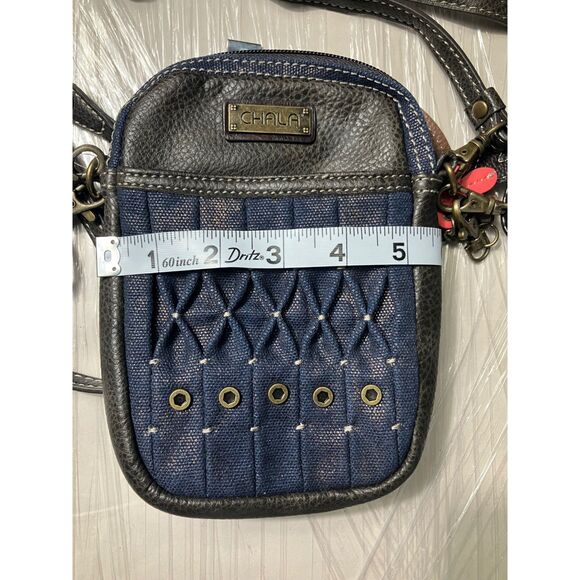 Chala Convertible Crossbody Mini Bag Blue Canvas Leather Trim - Picture 5 of 9